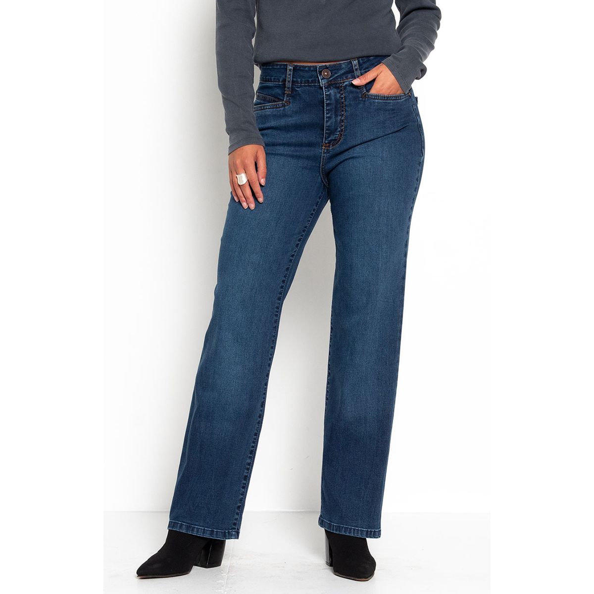 WADOS - JEANS MUJER RECTO TIRO ALTO PRETINA BASICA 1 BOTON