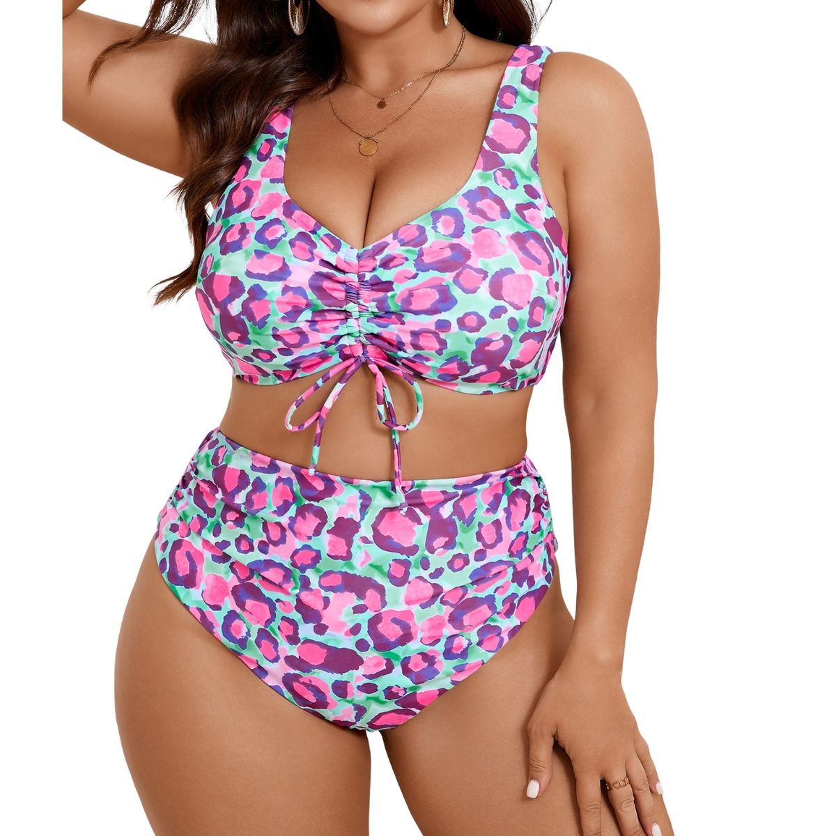 HIPSY SWIMWEAR - Bikini Tiro Alto Animal Print MulticoloR mint