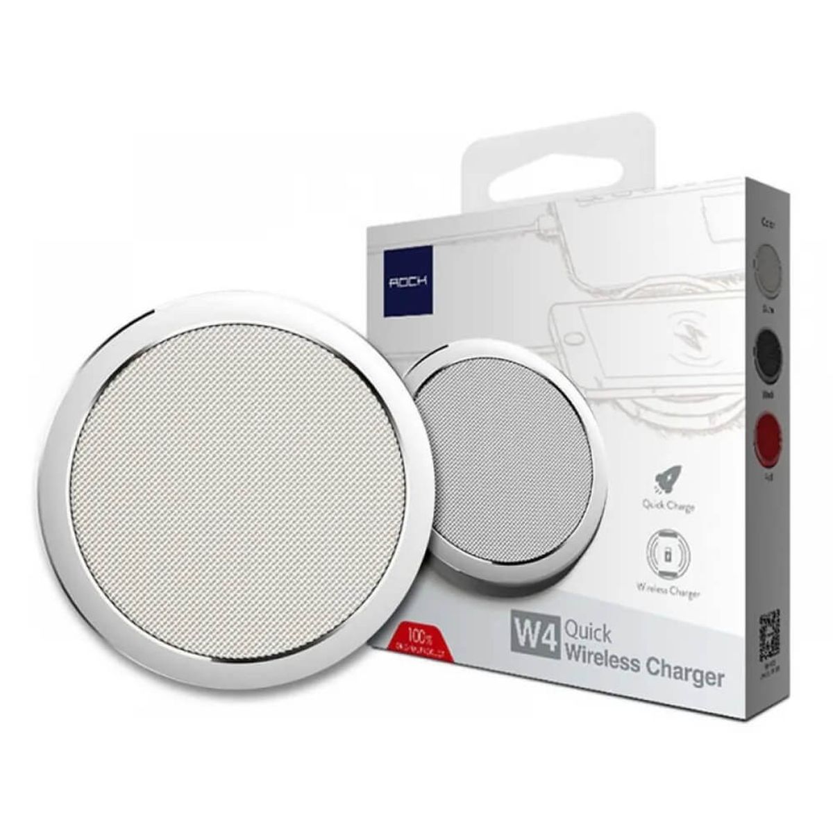 ROCK - Cargador Inalámbrico Rápido Original Rock W4 Silver - Carga Rápida