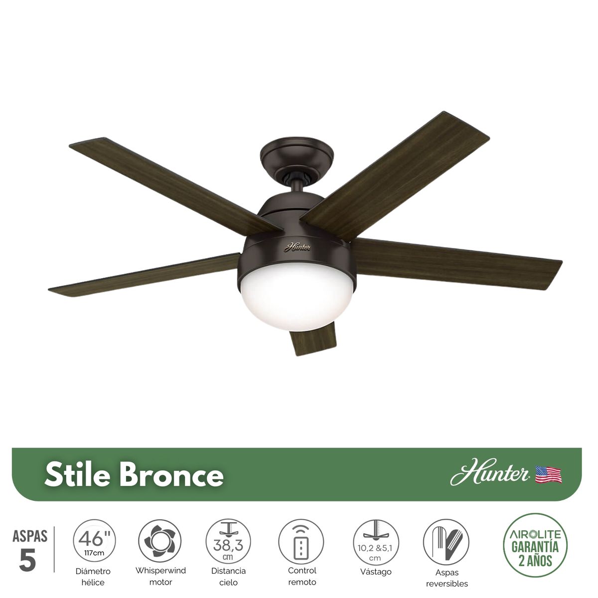 HUNTER - PACK X2 VENTILADOR DE TECHO HUNTER STILE BRONCE 46