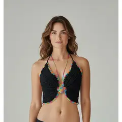 GLORIAHOON - Brasil Top de baño Bikini Mujer Crochet Mariposa Negro