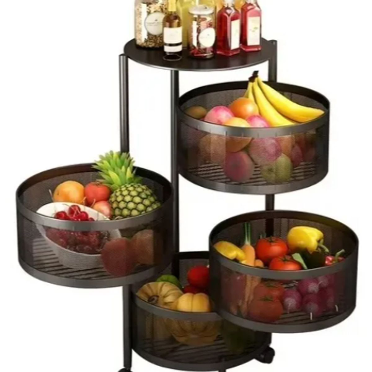 GENERICO - Organizador De Cocina Metálico 4 Niveles Giratorio Negro
