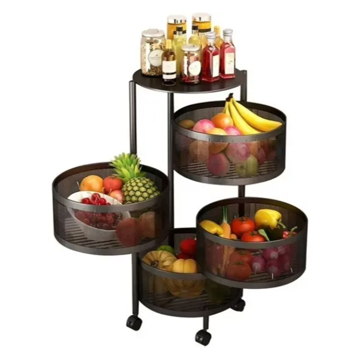 GENERICO - Organizador De Cocina Metálico 4 Niveles Giratorio Negro