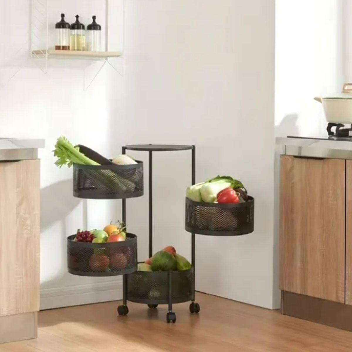 GENERICO - Organizador De Cocina Metálico 4 Niveles Giratorio Negro