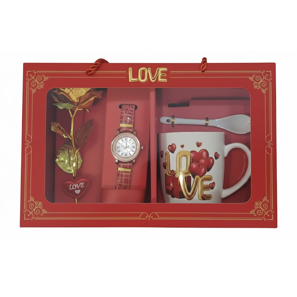 GENERICO - Set de taza con cuchara y reloj y flor Regalo