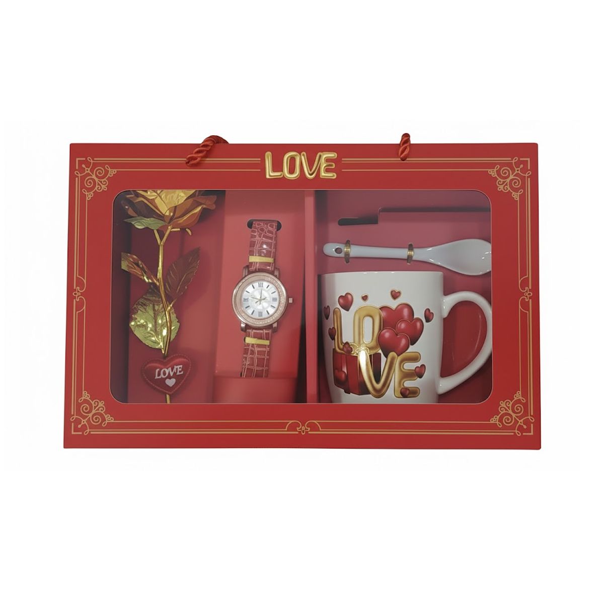 GENERICO - Set de taza con cuchara y reloj y flor Regalo