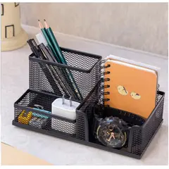 GENERICO - Organizador De Escritorio Metálico Malla 3 Compartimentos