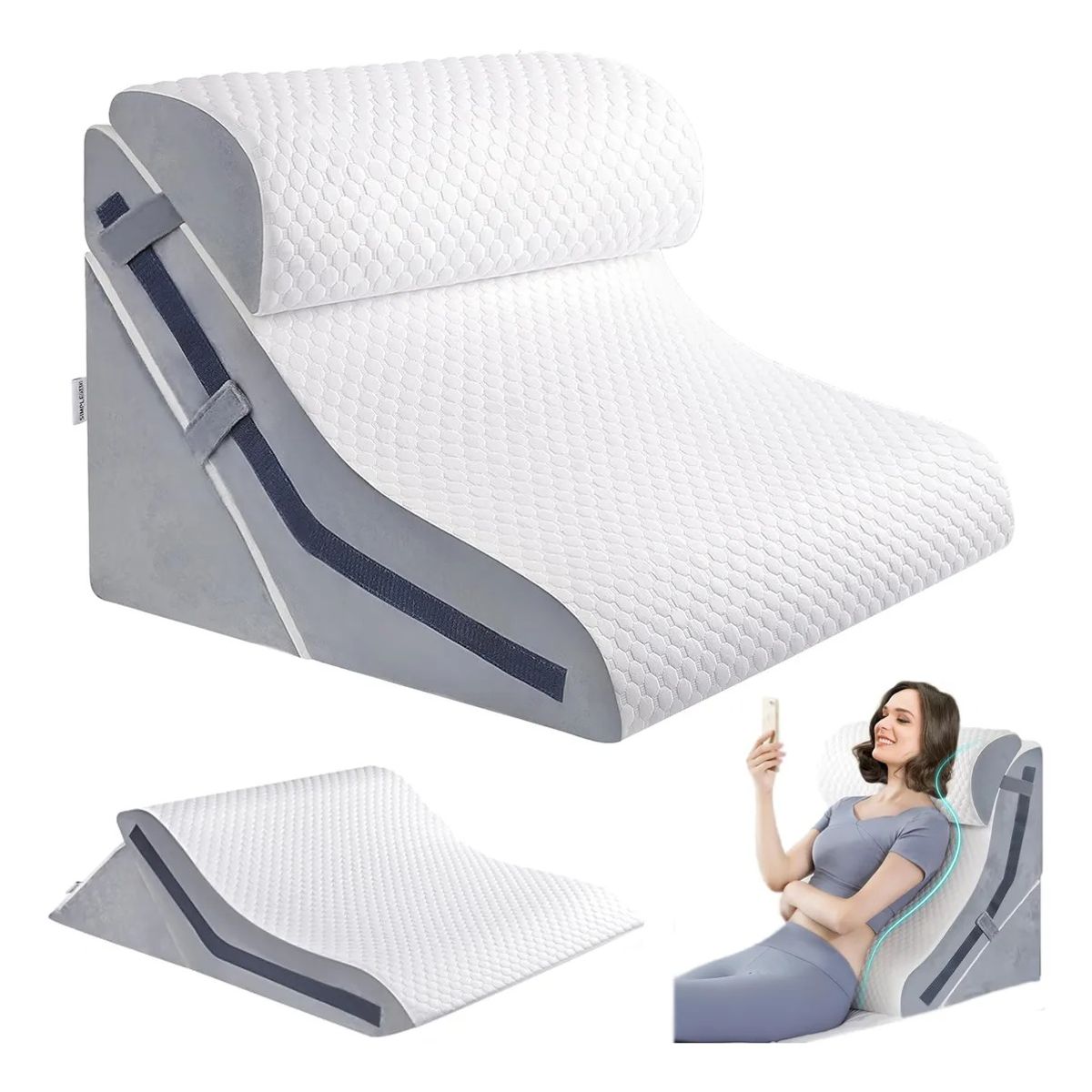 EVERSO - Almohada Cojin Antireflujo Tipo Cuña Respaldo Grande Adulto Blanco