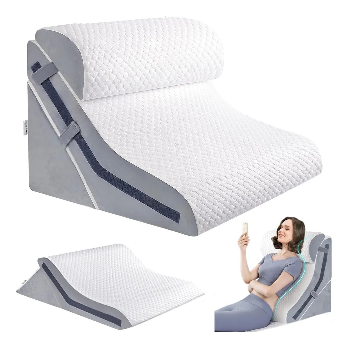 EVERSO - Almohada Cojin Antireflujo Tipo Cuña Respaldo Grande Adulto Blanco