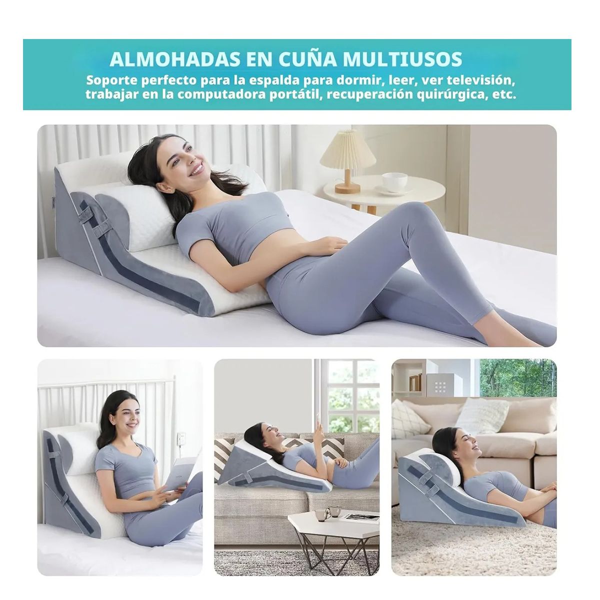 EVERSO - Almohada Cojin Antireflujo Tipo Cuña Respaldo Grande Adulto Blanco