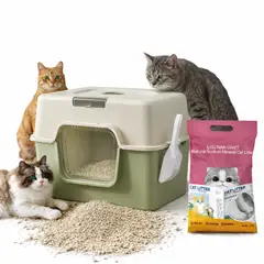 SUKEA - Pack Arenero 2 En 1 Grande 52cm + Arena Mineral 10kg Verde
