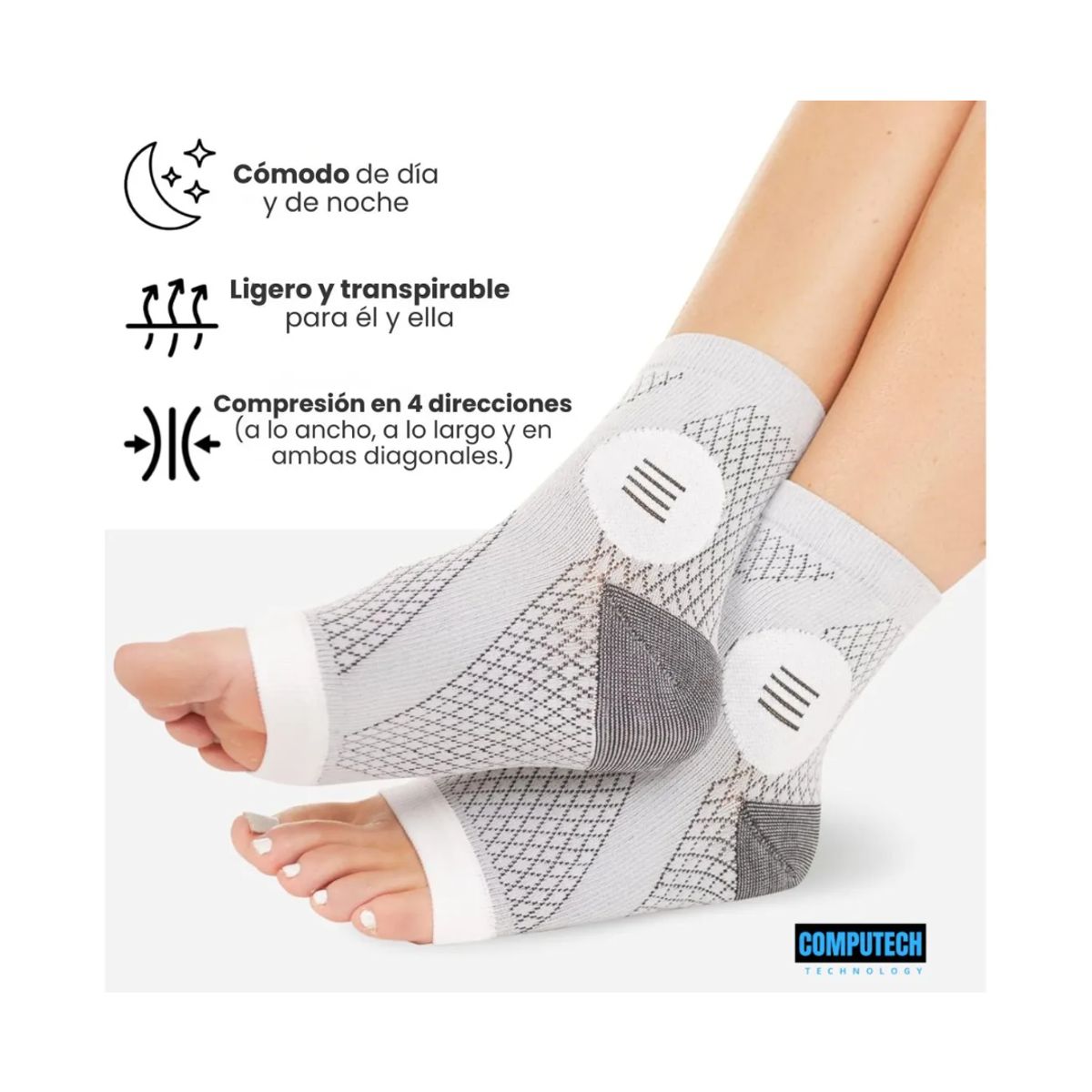 COMPUTECH - Pack X2 Medias Compresion Varices Neuropatia Diabetes SM Blanco