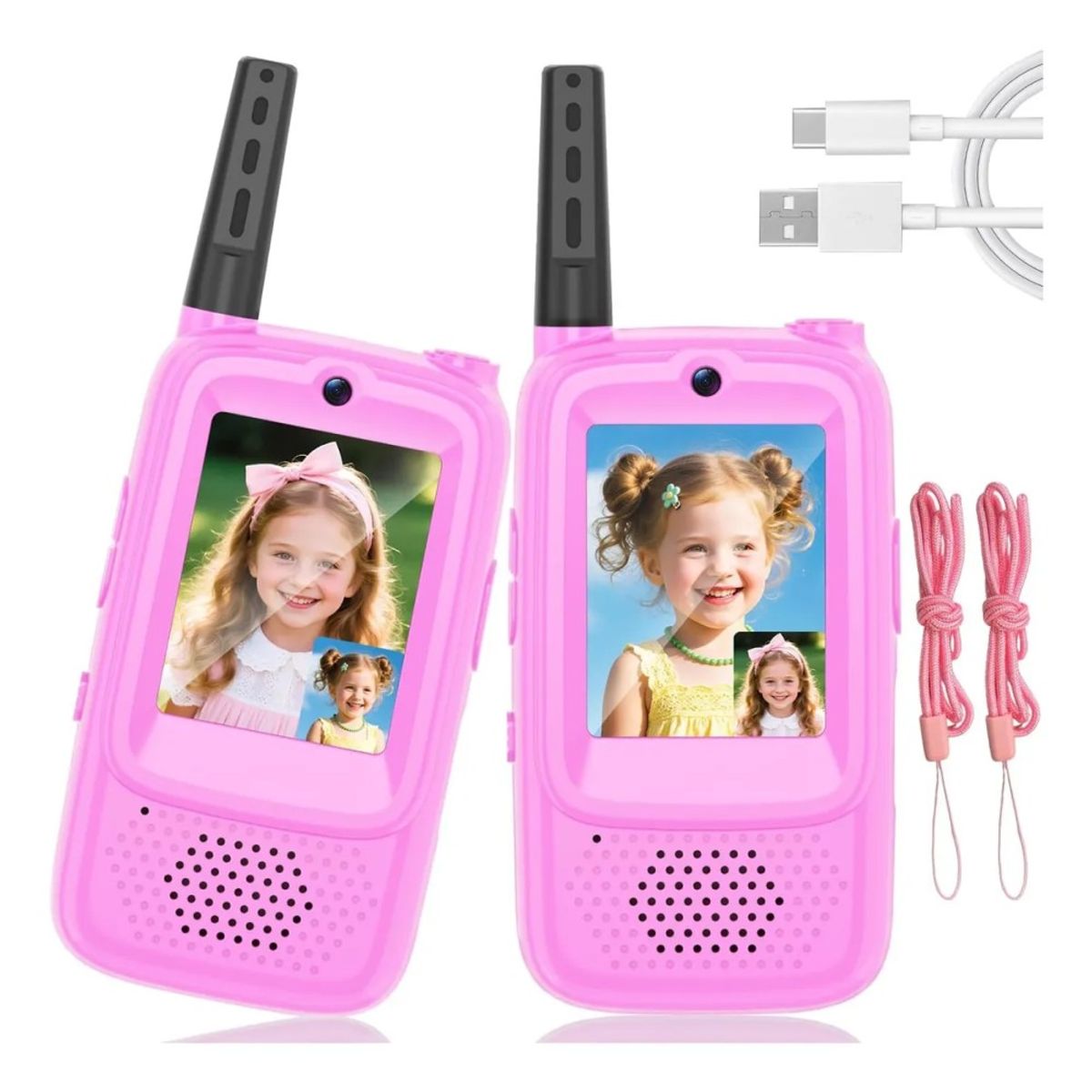 GENERICO - Pack 2 Walkie Talkies Para Niños Con Vídeo Recargable Usb Rosa+rosa BELUG