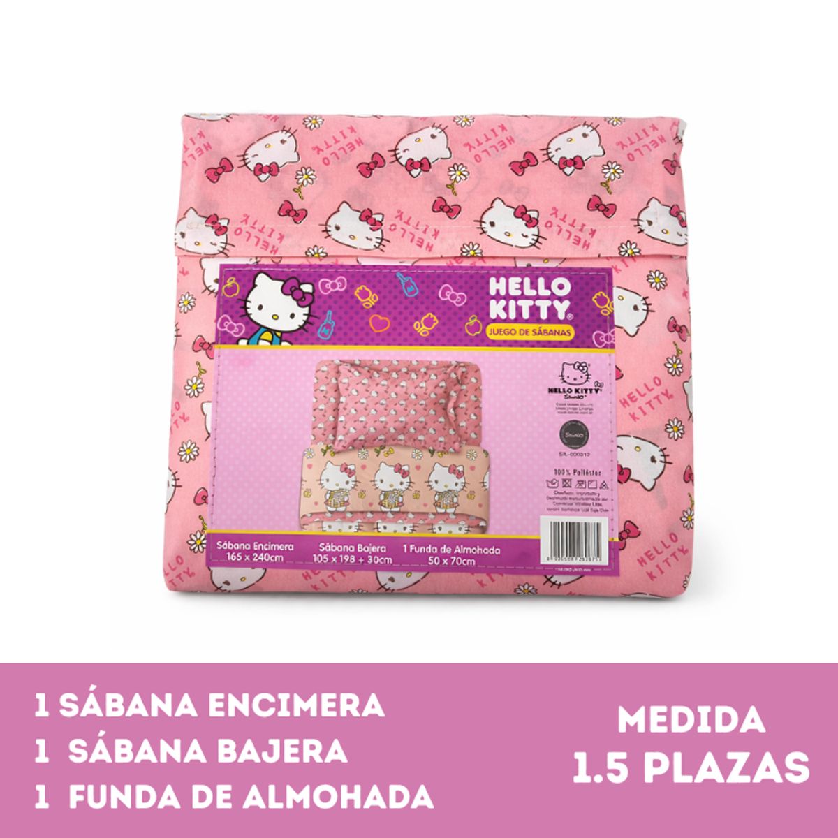 MASHINI - Juego Sábanas Mashini Hello Kitty Margarita 1.5 Plazas Microfibra