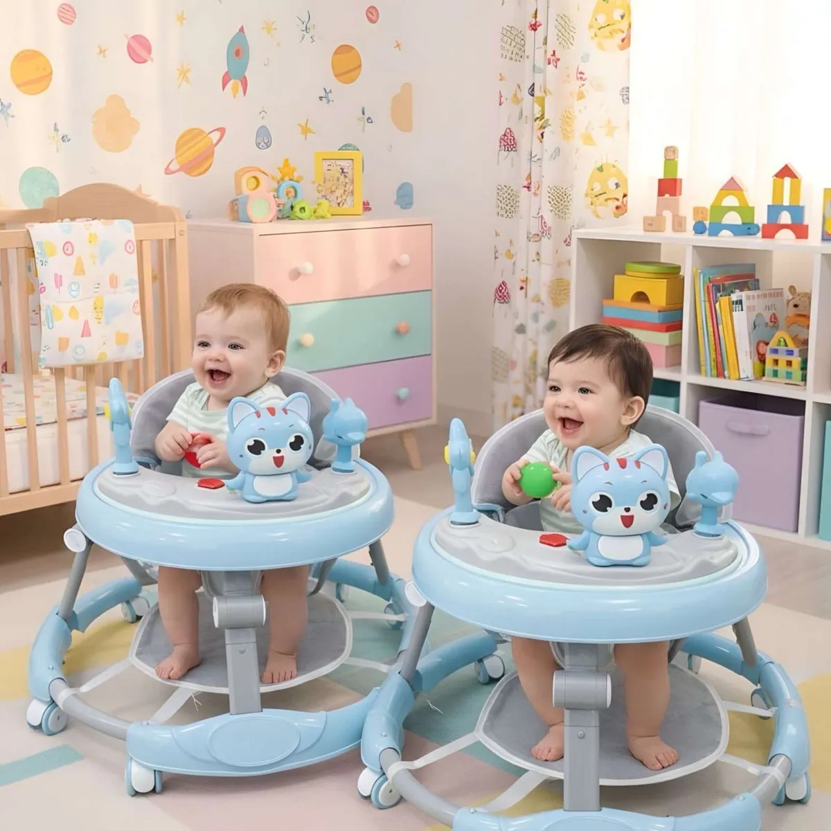 GENERICO - Pack 2 Andador de Bebe Gemelos con Juegos Interactivos - Seguridad y Diversion en sus Primeros Pasos Azul