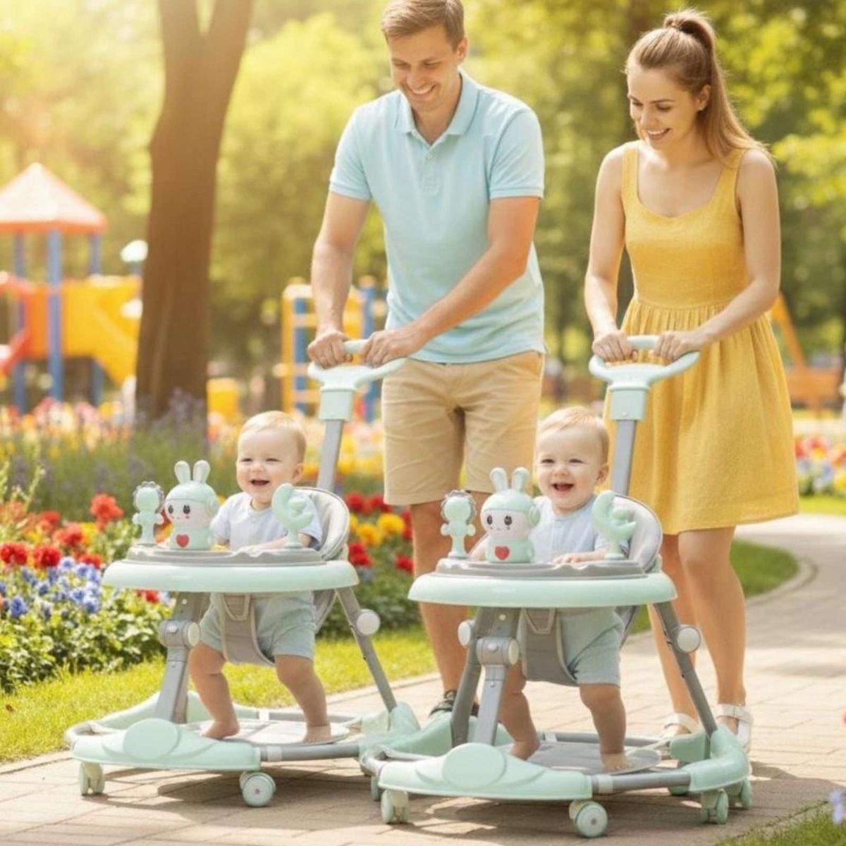 GENERICO - Pack 2 Andador de Bebe Gemelos con Juegos Interactivos - Seguridad y Diversion en sus Primeros Pasos Verde Menta
