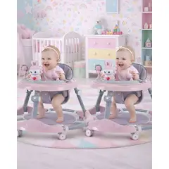 GENERICO - Pack 2 Andador de Bebe Gemelos con Juegos Interactivos - Seguridad y Diversion en sus Primeros Pasos Rosado
