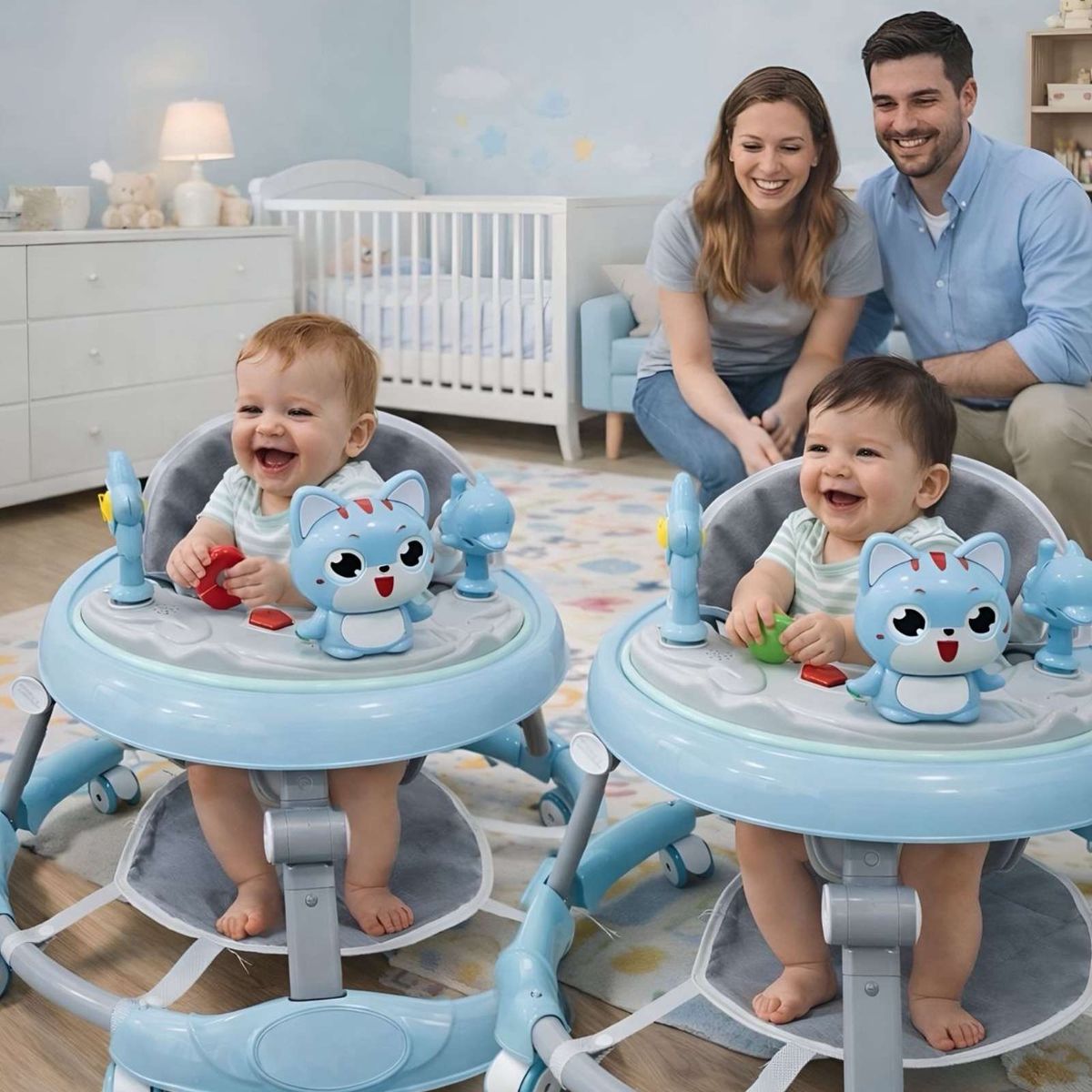 GENERICO - Pack 2 Andador de Bebe Gemelos con Juegos Interactivos - Seguridad y Diversion en sus Primeros Pasos Azul