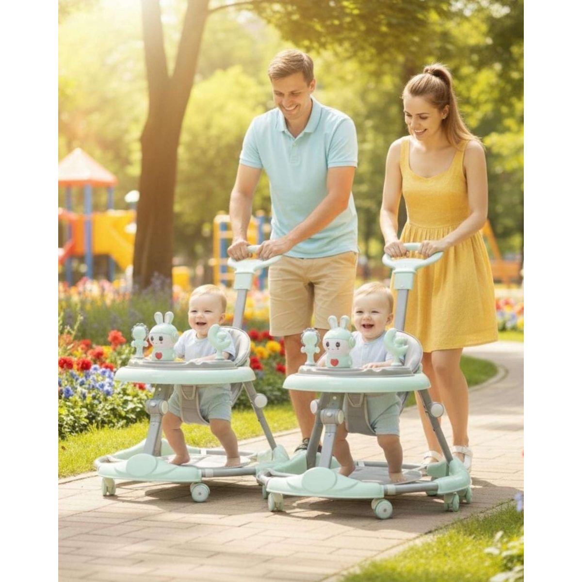 GENERICO - Pack 2 Andador de Bebe Gemelos con Juegos Interactivos - Seguridad y Diversion en sus Primeros Pasos Verde Menta