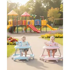 GENERICO - Pack 2 Andador de Bebe Gemelos con Juegos Interactivos - Seguridad y Diversion en sus Primeros Pasos Azul y Rosado