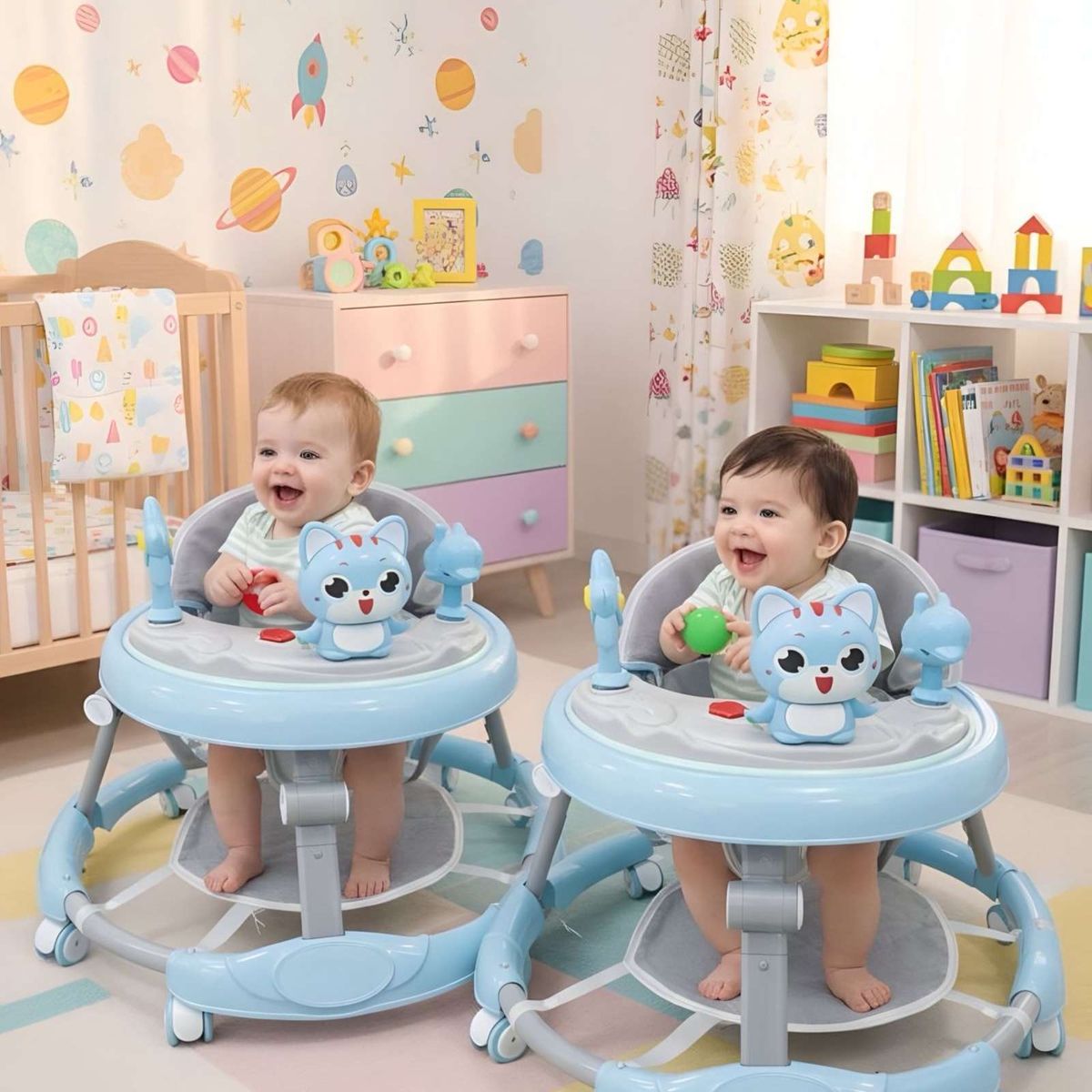 GENERICO - Pack 2 Andador de Bebe Gemelos con Juegos Interactivos - Seguridad y Diversion en sus Primeros Pasos Azul