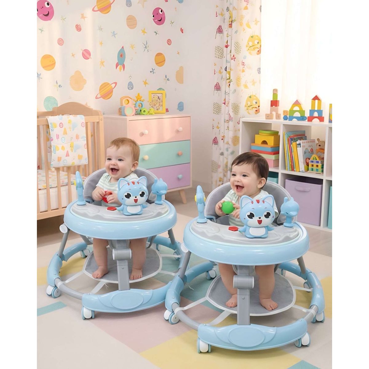 GENERICO - Pack 2 Andador de Bebe Gemelos con Juegos Interactivos - Seguridad y Diversion en sus Primeros Pasos Azul