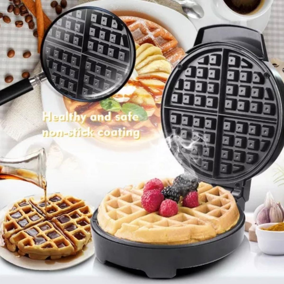 GENERICO - Máquina de waffles sandwish teflon antiaherente 4 porciones