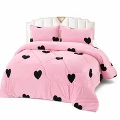 GENERICO - Cobertor de Invierno con Chiporro 2 Plazas Rosa con Corazones Negro