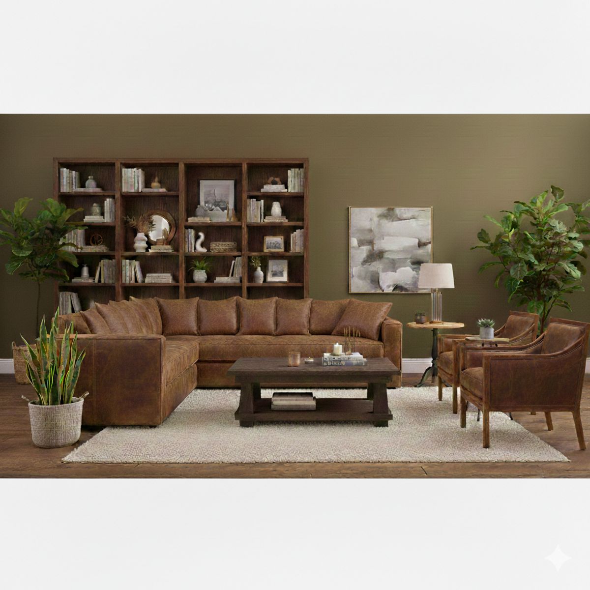 SITIAL HOME - Living 311 Burton en cuero sintetico envejecido Cafe ,Seccional resortes f comfort  + 2 Sitiales