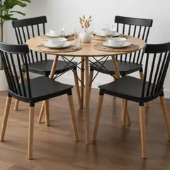 PANDALINO - Comedor Redondo Shanna 80 cm + 4 Sillas Windsor Negro