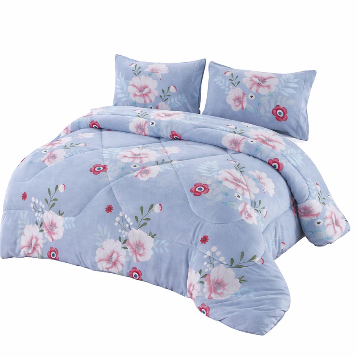 GENERICO - Cobertor para Invierno 2 Plazas con Chiporro Azul Floral