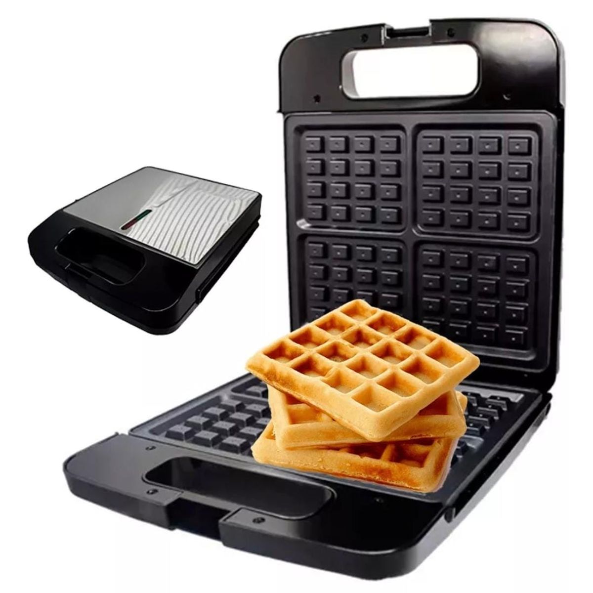 GENERICO - Máquina de waffles cuadruple 4 porciones grandes sandwish