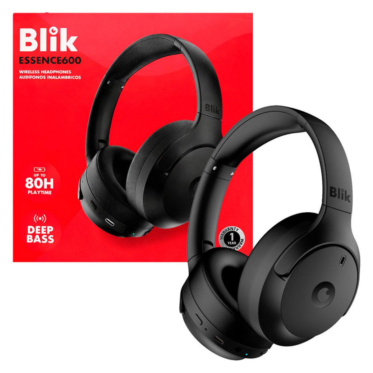 BLIK - Audifonos Inalambricos Blik Essence600 Bluetooth 54 Alcance 10mts Bateria 80h Baja Lantecia 89ms