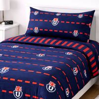 Juego Sábanas U de Chile Azul Microfibra 1.5 Plazas + Funda Almohada