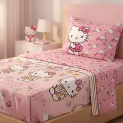 MASHINI - Juego Sábanas Hello Kitty Margarita 1.5 Plazas Microfibra