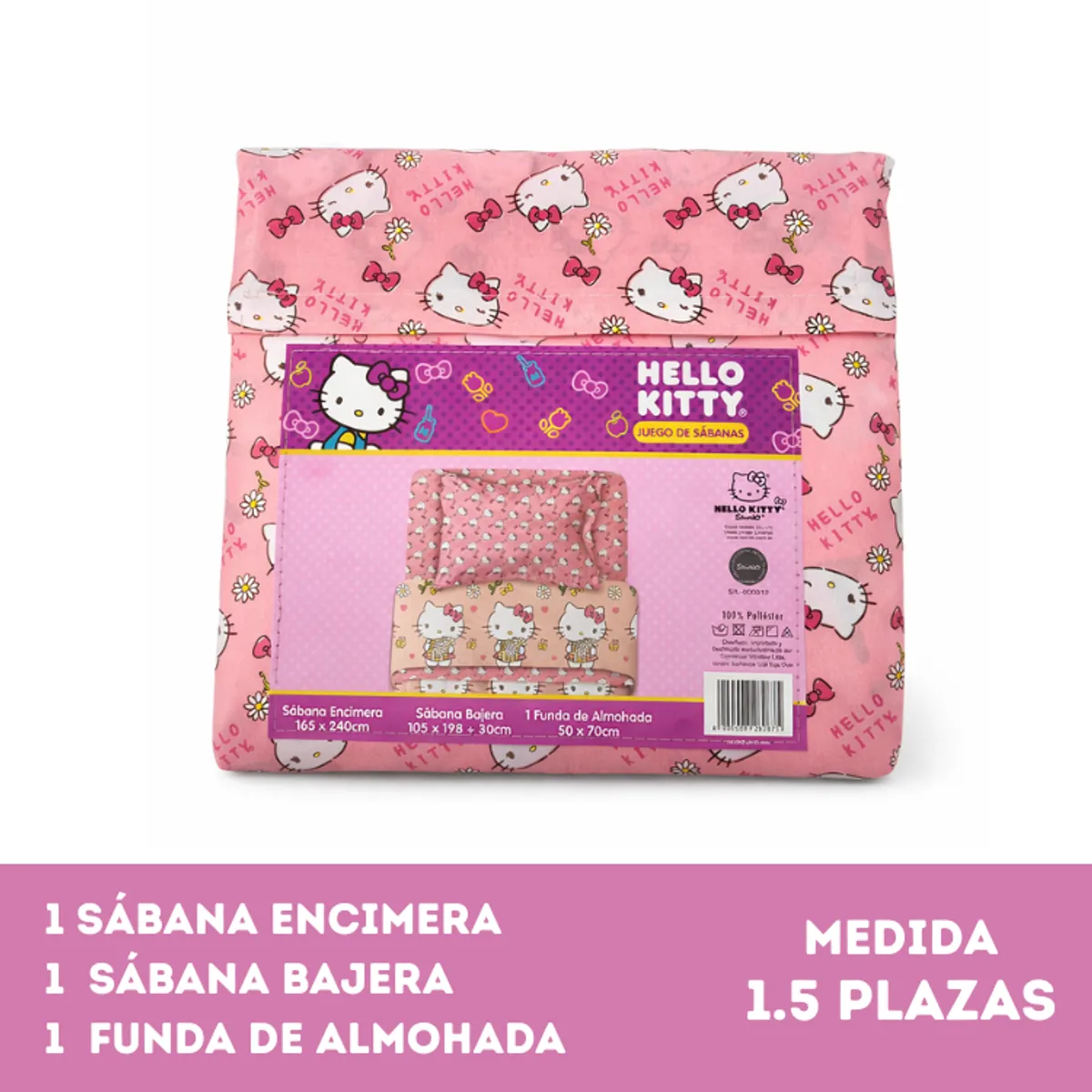 MASHINI - Juego Sábanas Mashini Hello Kitty Margarita 1.5 Plazas Microfibra