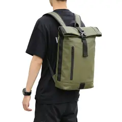 KIBOU - Mochila Bolso Ecocuero Roll Top Hombre Mujer