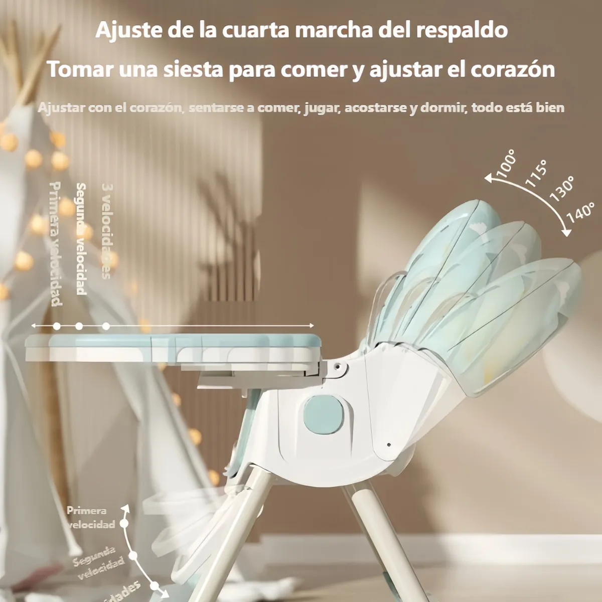 OASIS - Silla de Comer Plegable Portátil Bebe Niño Fold Con pedales AZUL