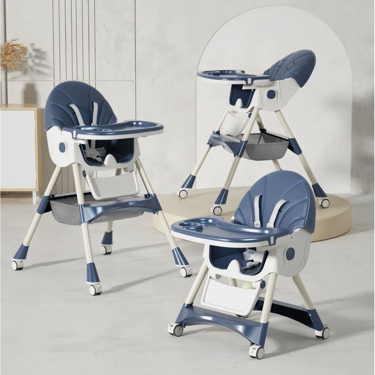 OASIS - Silla de Comer Plegable Portátil Bebe Niño Fold Con pedales AZUL