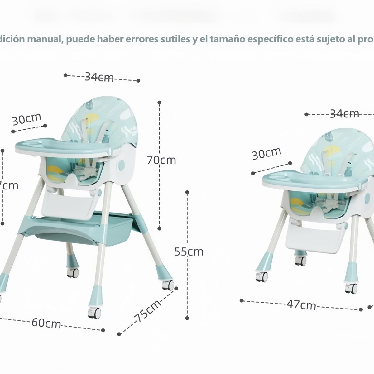 OASIS - Silla de Comer Plegable Portátil Bebe Niño Fold Con pedales AZUL