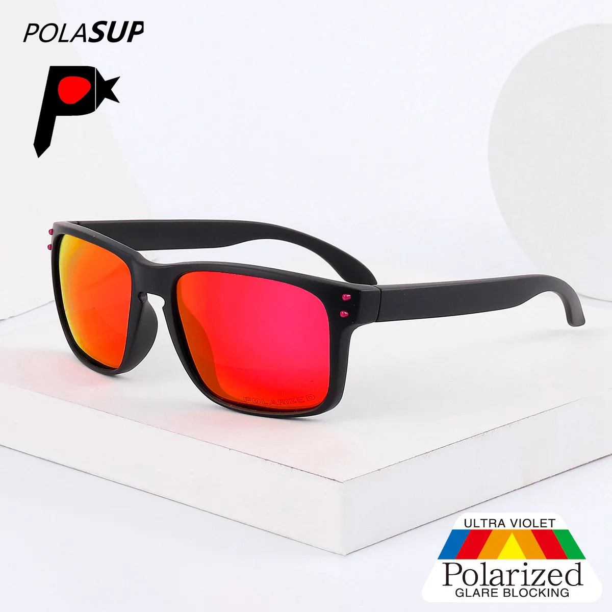 POLASUP - POLASUP lentes gafas de sol para uso diario Acabado de espejo negro con patillas con vetas de madera