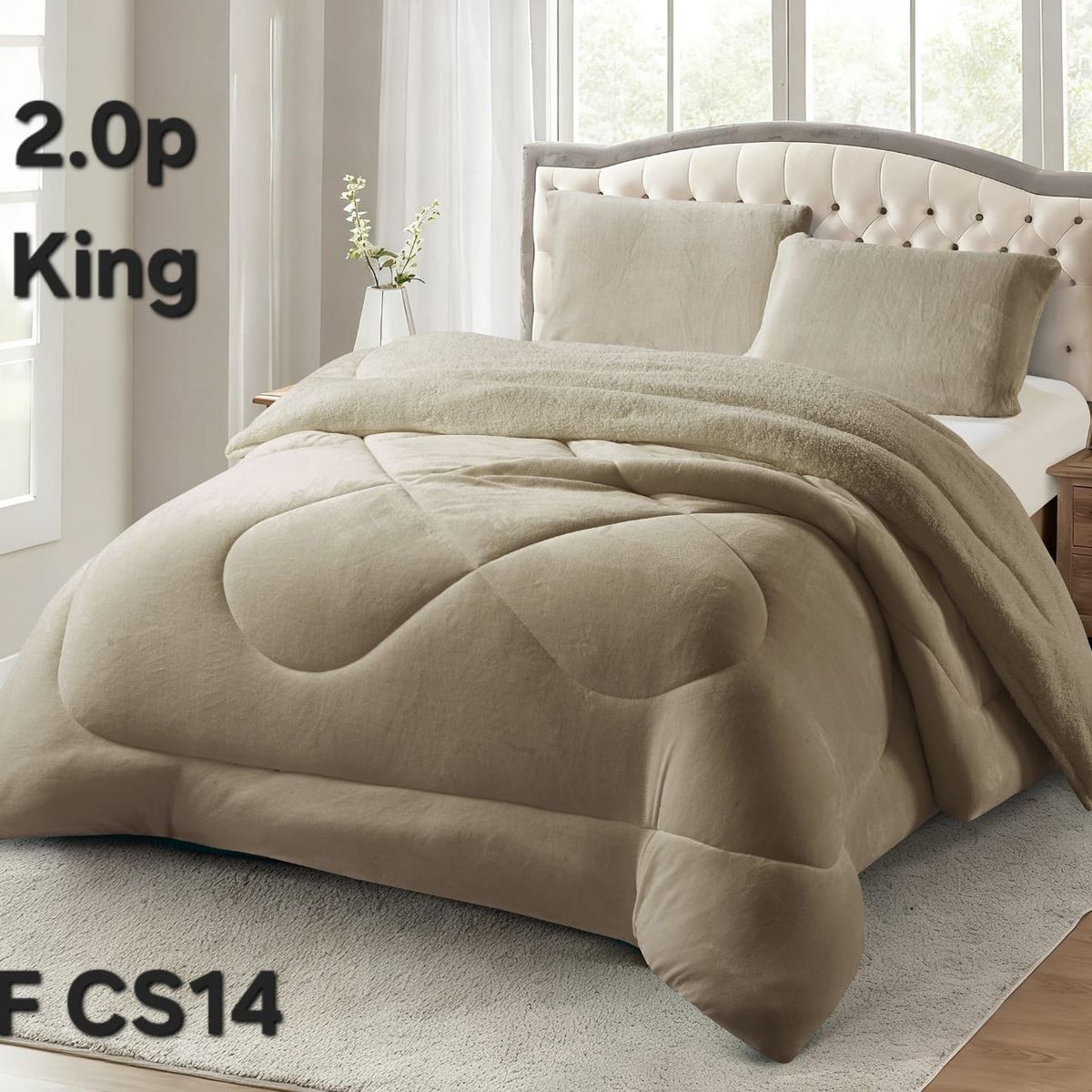 GENERICO - Cobertor plush con chiporro 230x250 2p liso beige