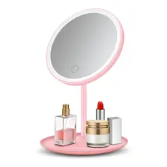 GENERICO - Espejo Maquillaje Circular Luz Led Y Base Organizador Joyas Rosa