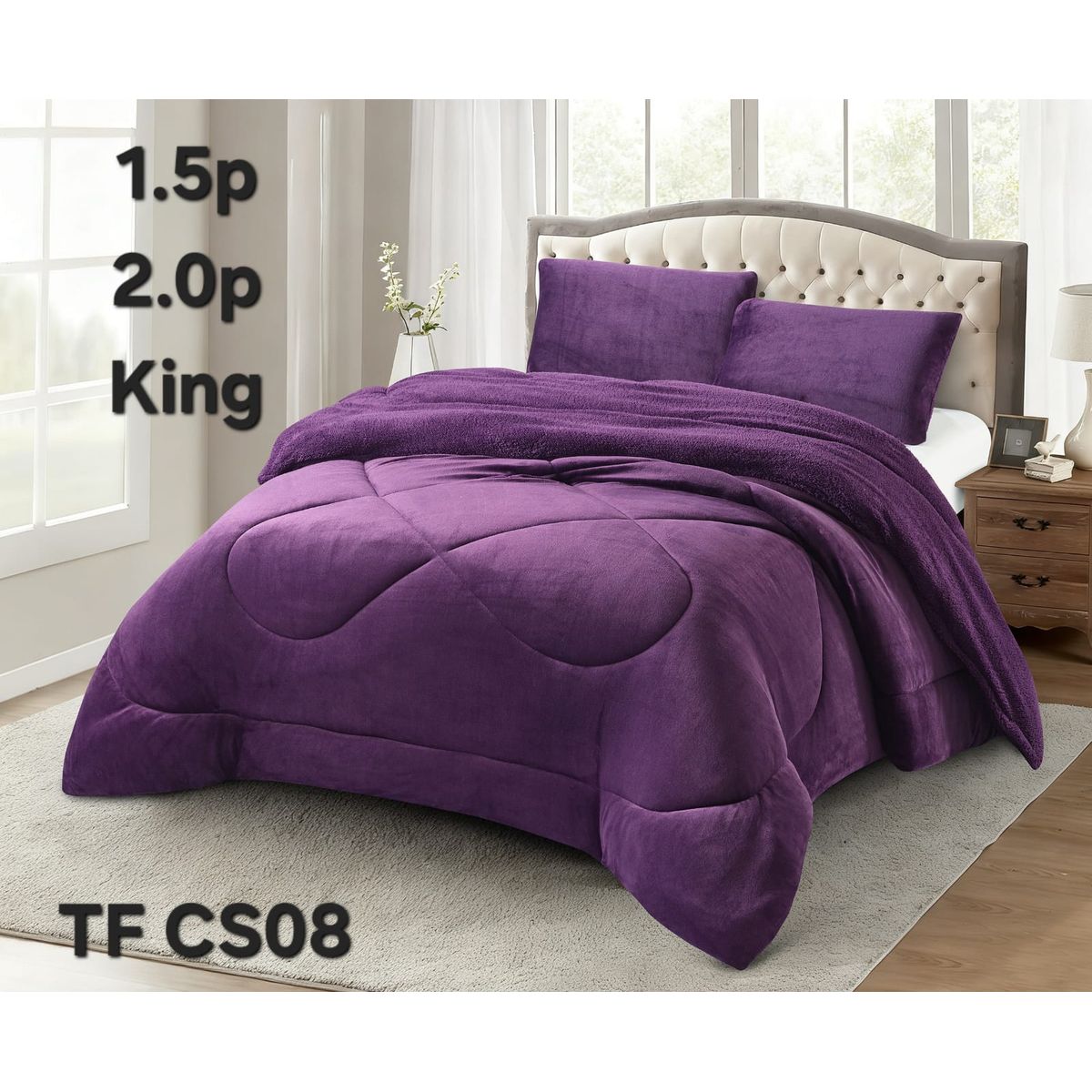 GENERICO - Cobertor plush con chiporro colcha plaza y media liso morado