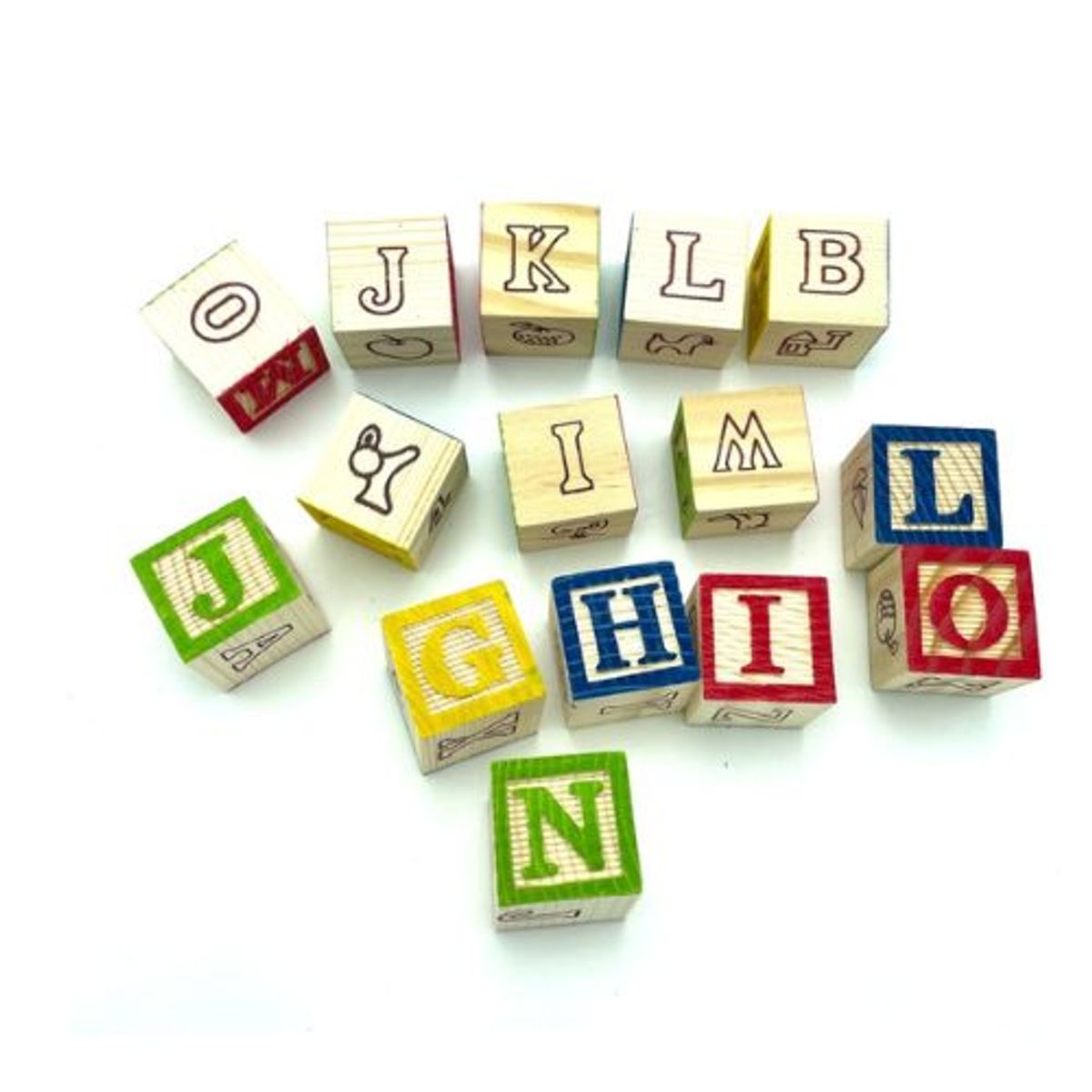 GENERICO - Cubo 27 Piezas Madera Letras Números