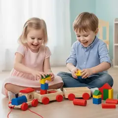 GENERICO - Tren 3 Carros Juguete Madera Niños