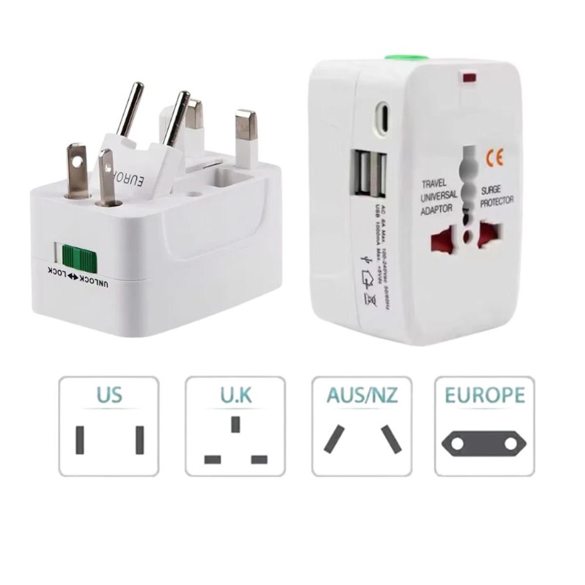 GENERICO - Enchufe Cargador Viajero Universal Adaptador 5v 2usb Tipo C