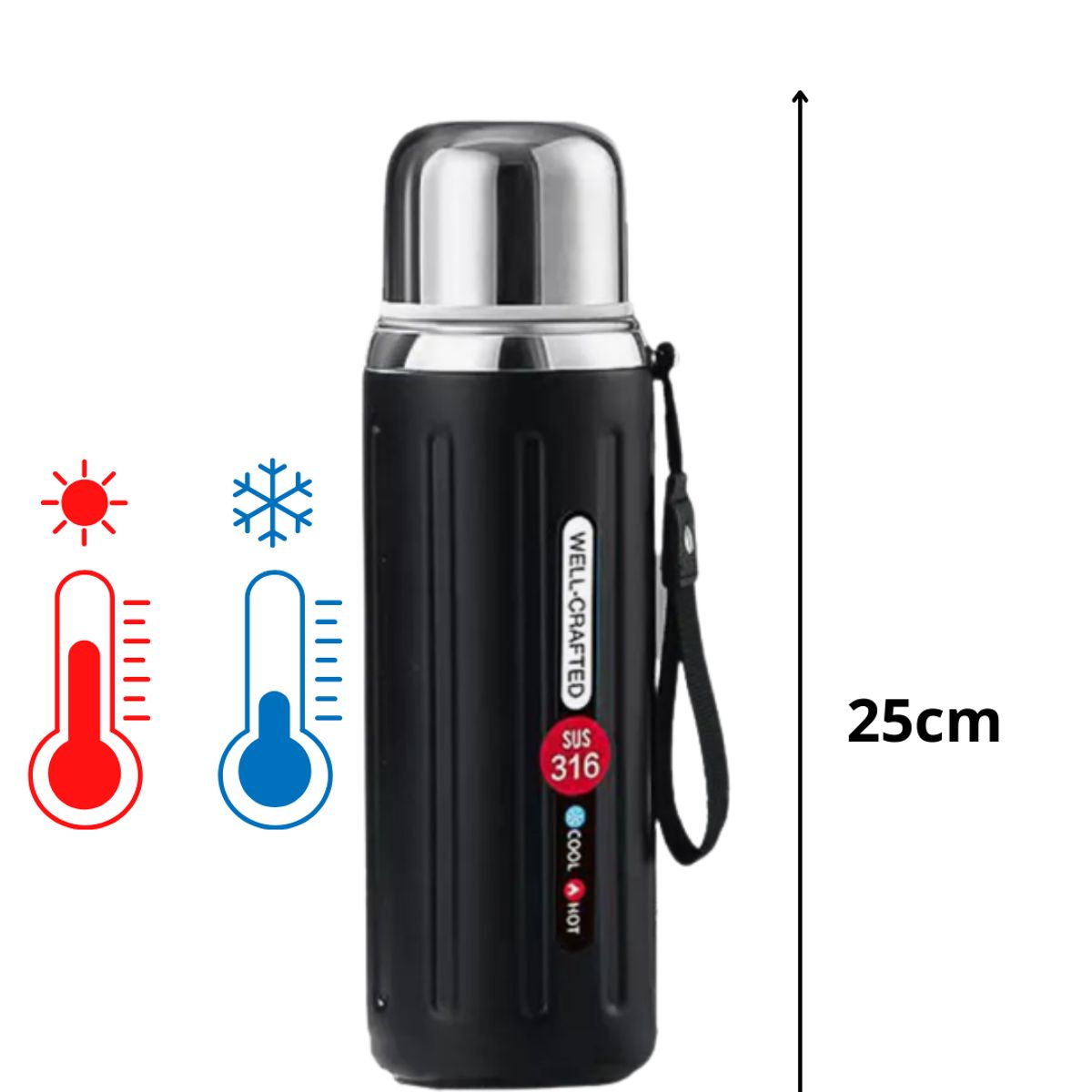 GENERICO - Termo Botella Térmica Acero Inoxidable 600ml Portátil Negro