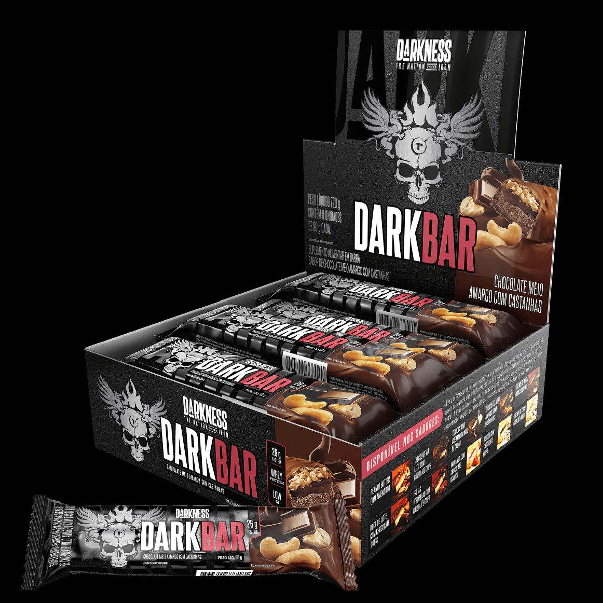 INTEGRALMEDICA - Barra de proteina Darkness - Chocolate Bitter con Castañas 8 unidades Darkbar