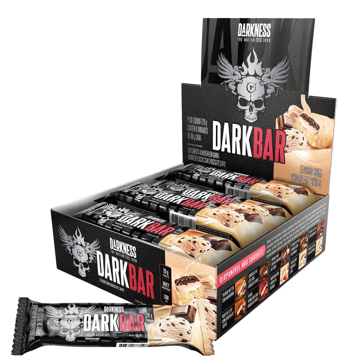 INTEGRALMEDICA - Barra de proteina Darkness - Helado Chocolate Chips 8 unidades Darkbar